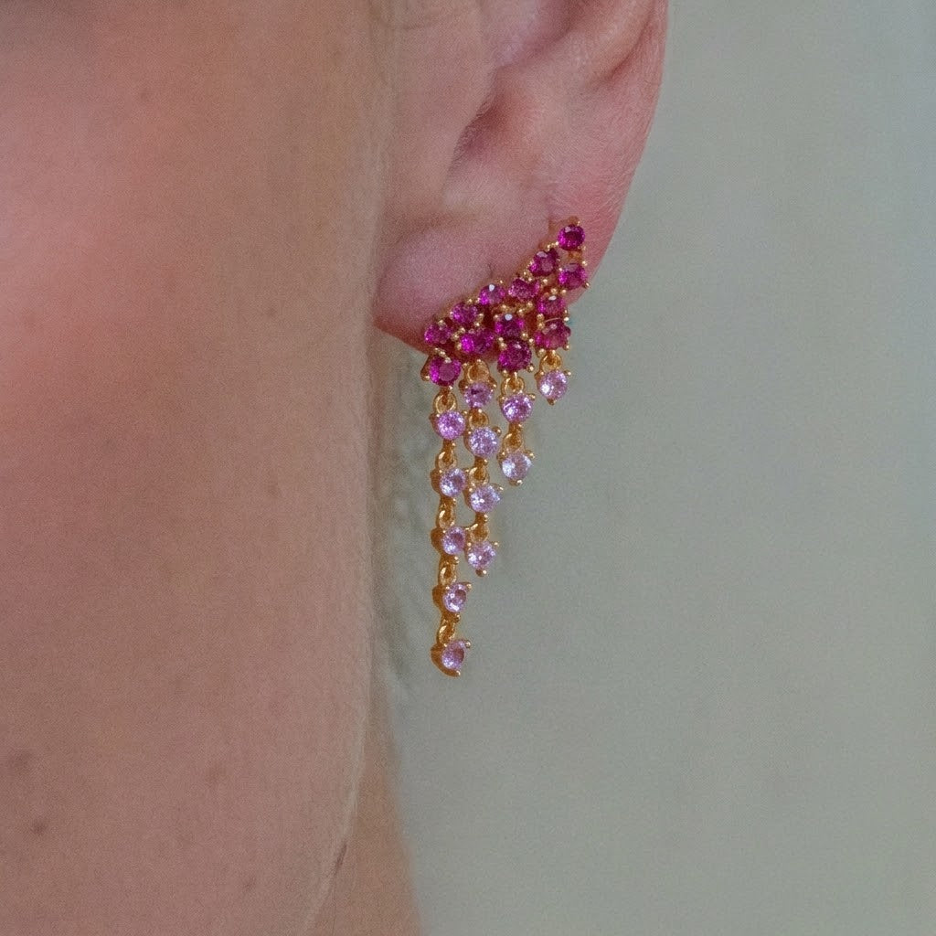 Aretes Dorado Cascada Multi Rubi Pink
