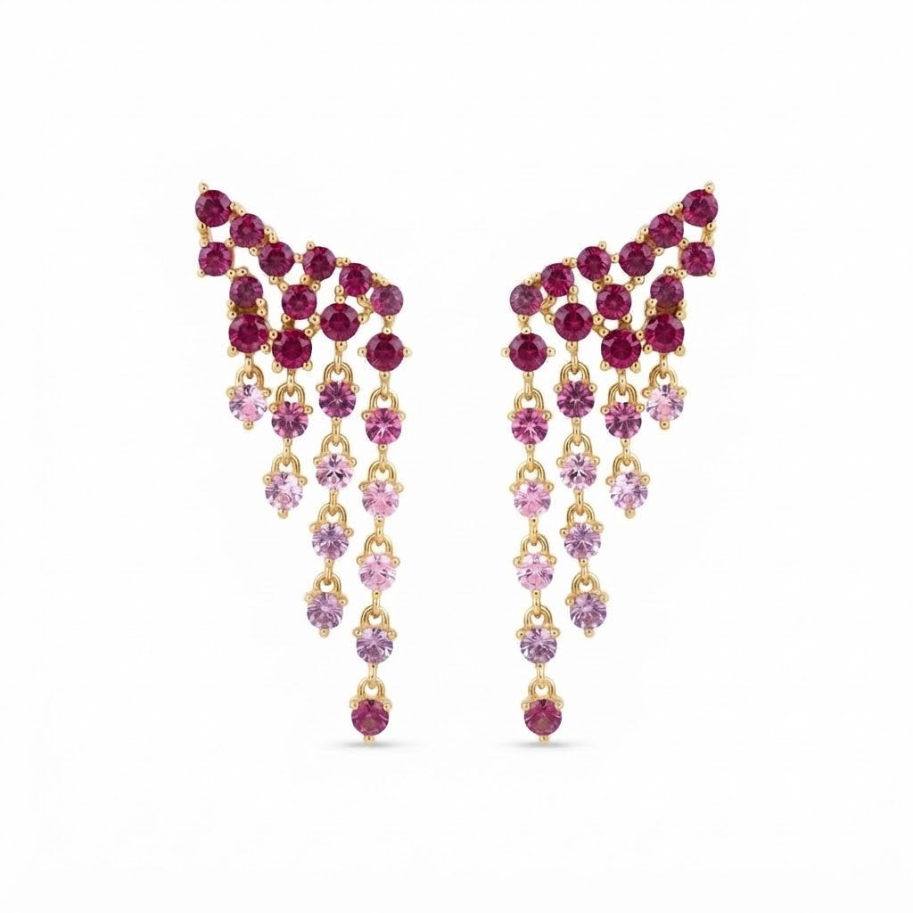 Aretes Dorado Cascada Multi Rubi Pink
