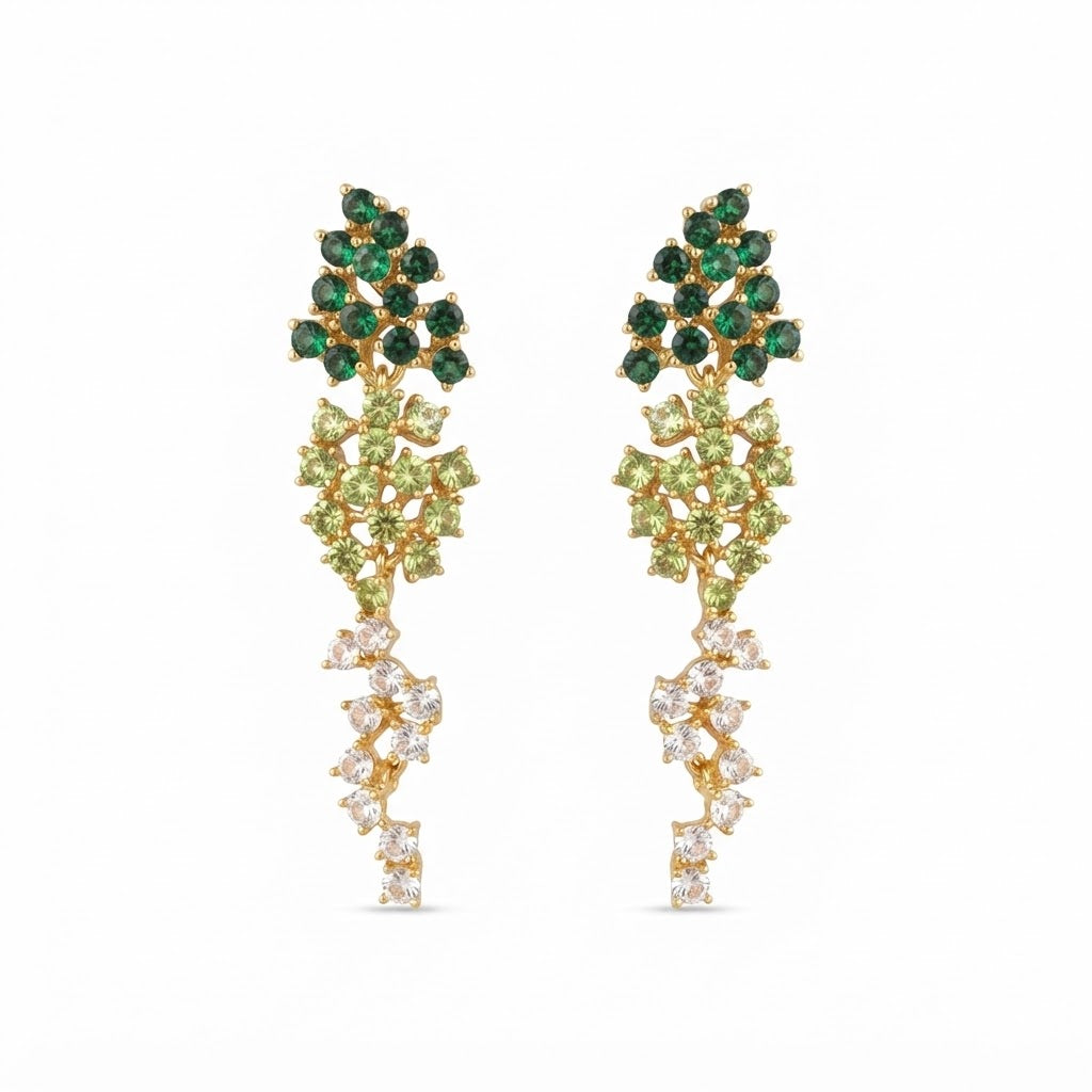 Aretes Dorado Racimo Degrade Multi Esmeralda