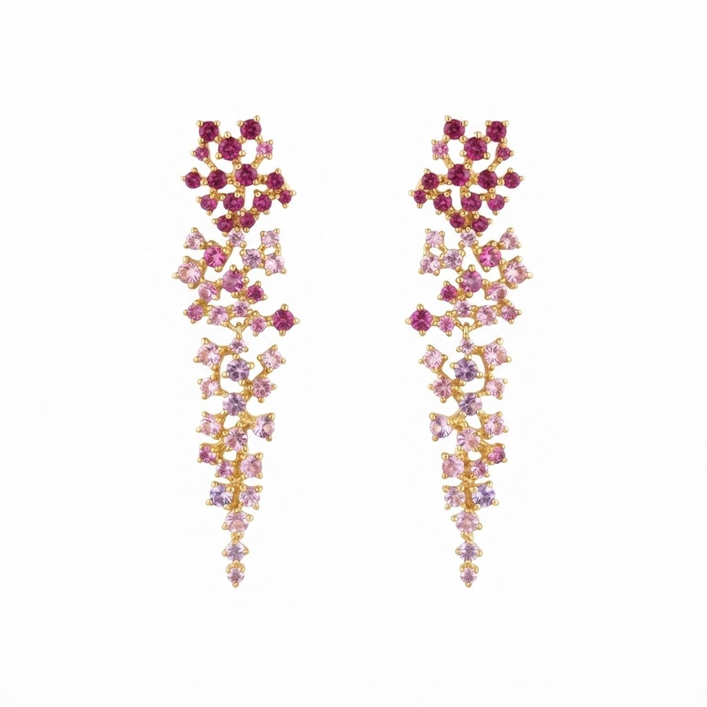 Aretes Dorado Racimo Degrade Multi Rubi Pink