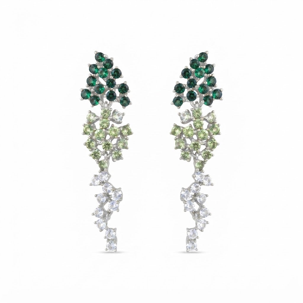 Aretes Plata Racimo Degrade Multi Esmeralda