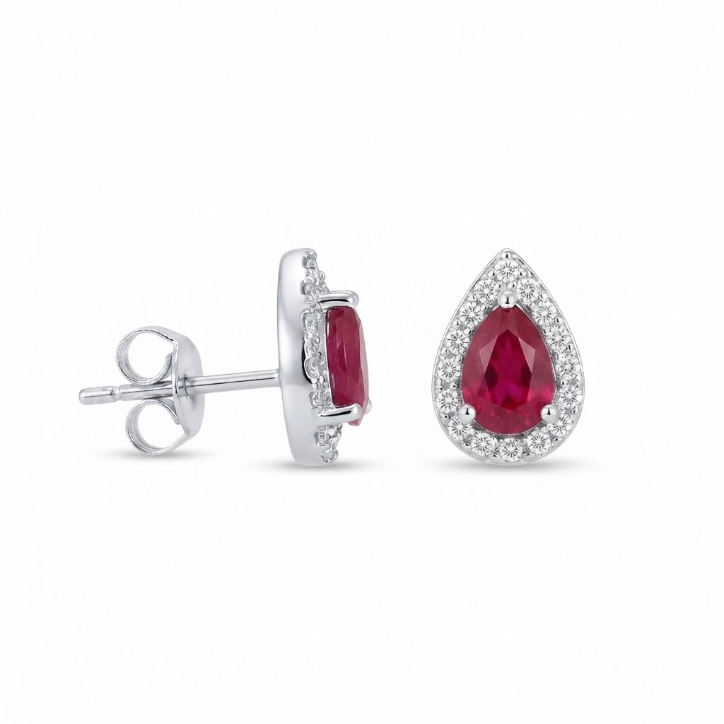 Aretes Plata Gota Abierta Zirconia - Rubí