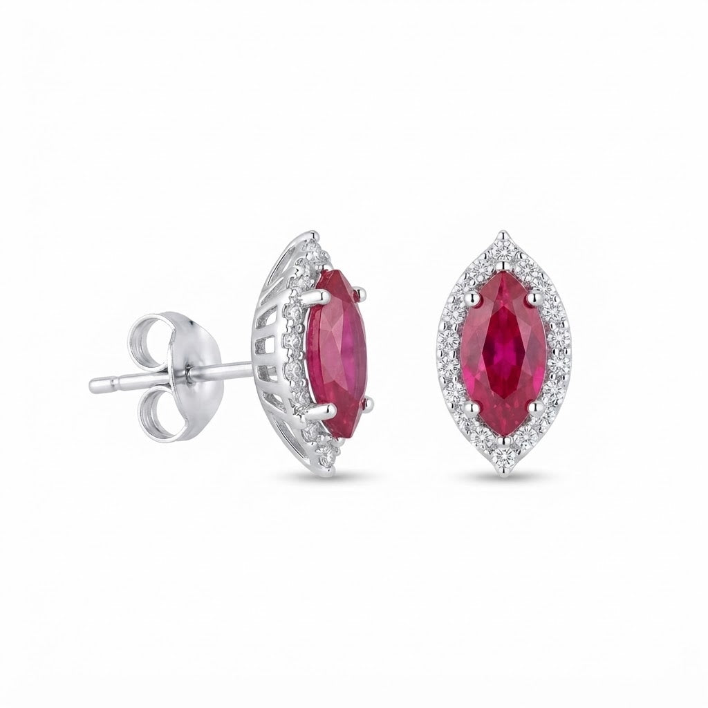 Aretes Plata Óvalo Puntilla - Rubí