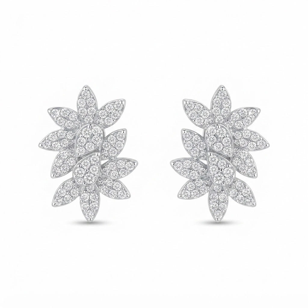 Aretes 12 Hojas Mini Zirconias - Plata
