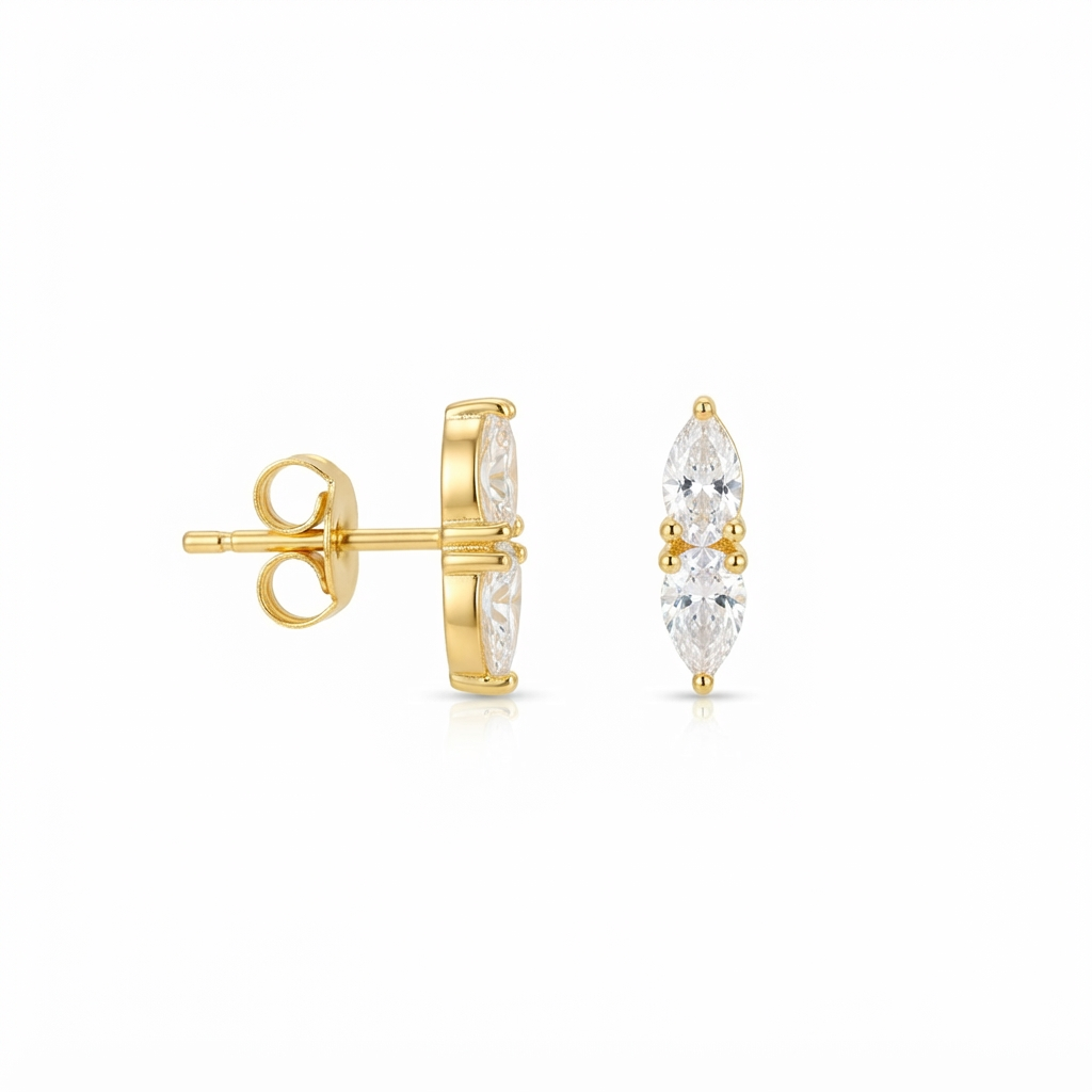 Double Marquise Stud - Dorado