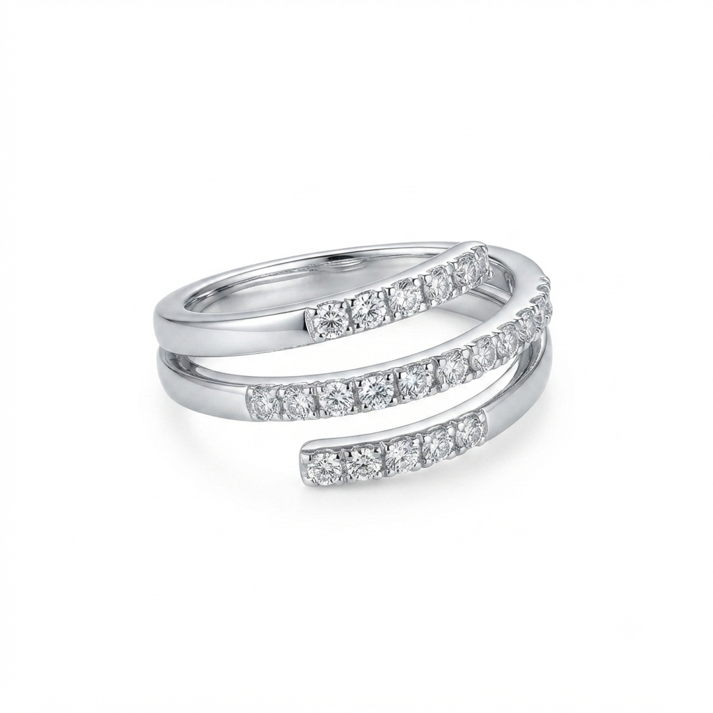 Anillo Plata 3 Líneas Abiertas Zirconias