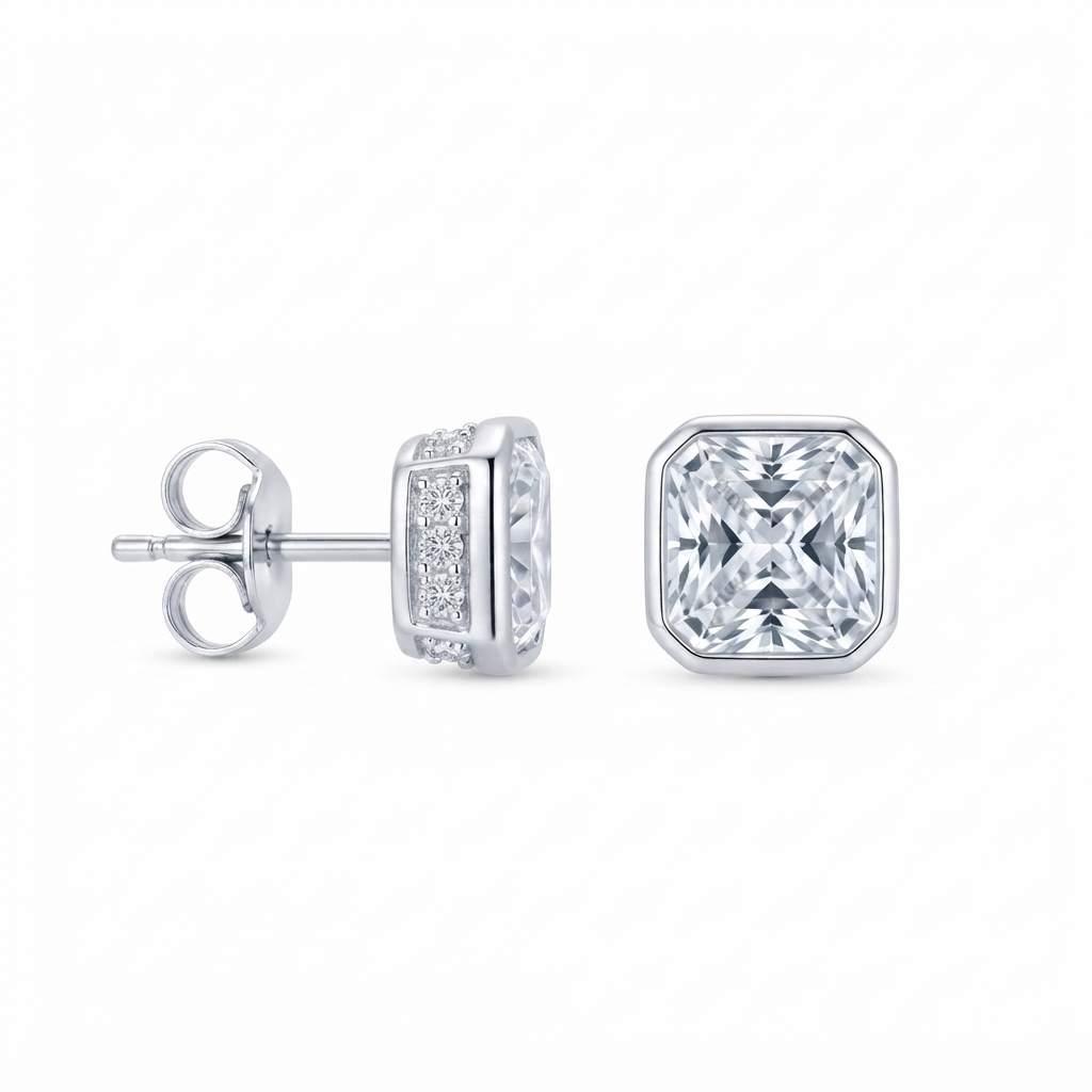 Aretes Plata Cuadro Zirconias Alrededor