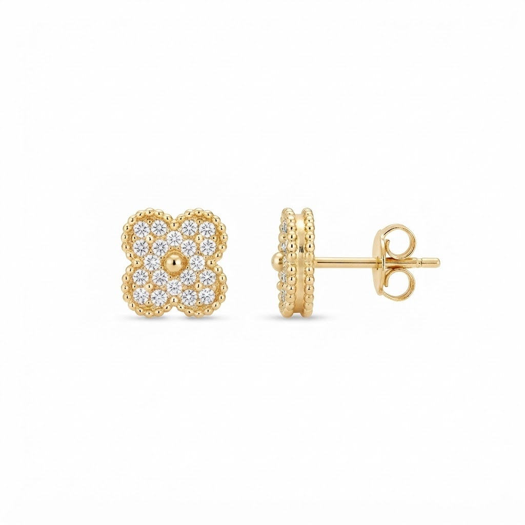 Aretes Dorado Van Cleef Mini Zirconias