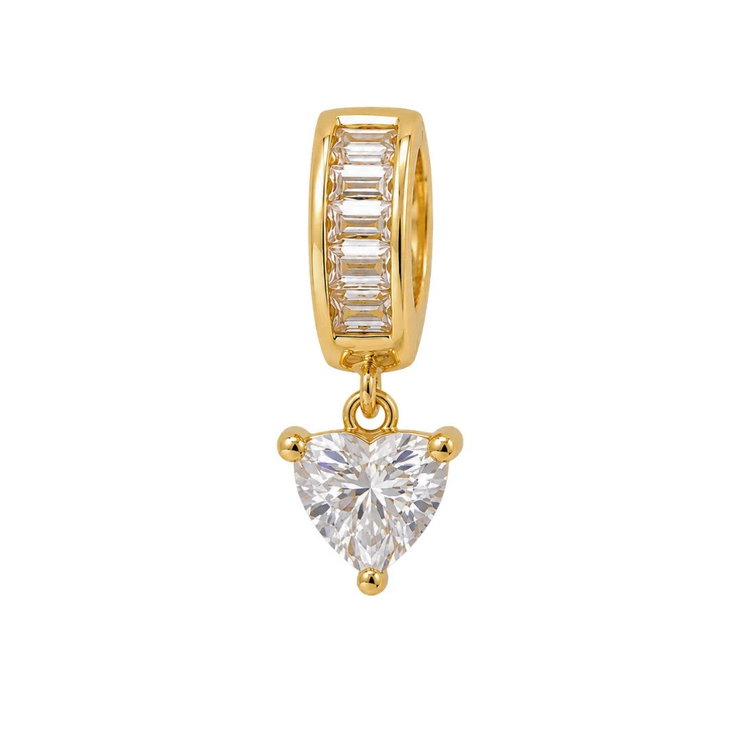 Dije Dorado Diamond Baguettes Drip Spacer Corazón