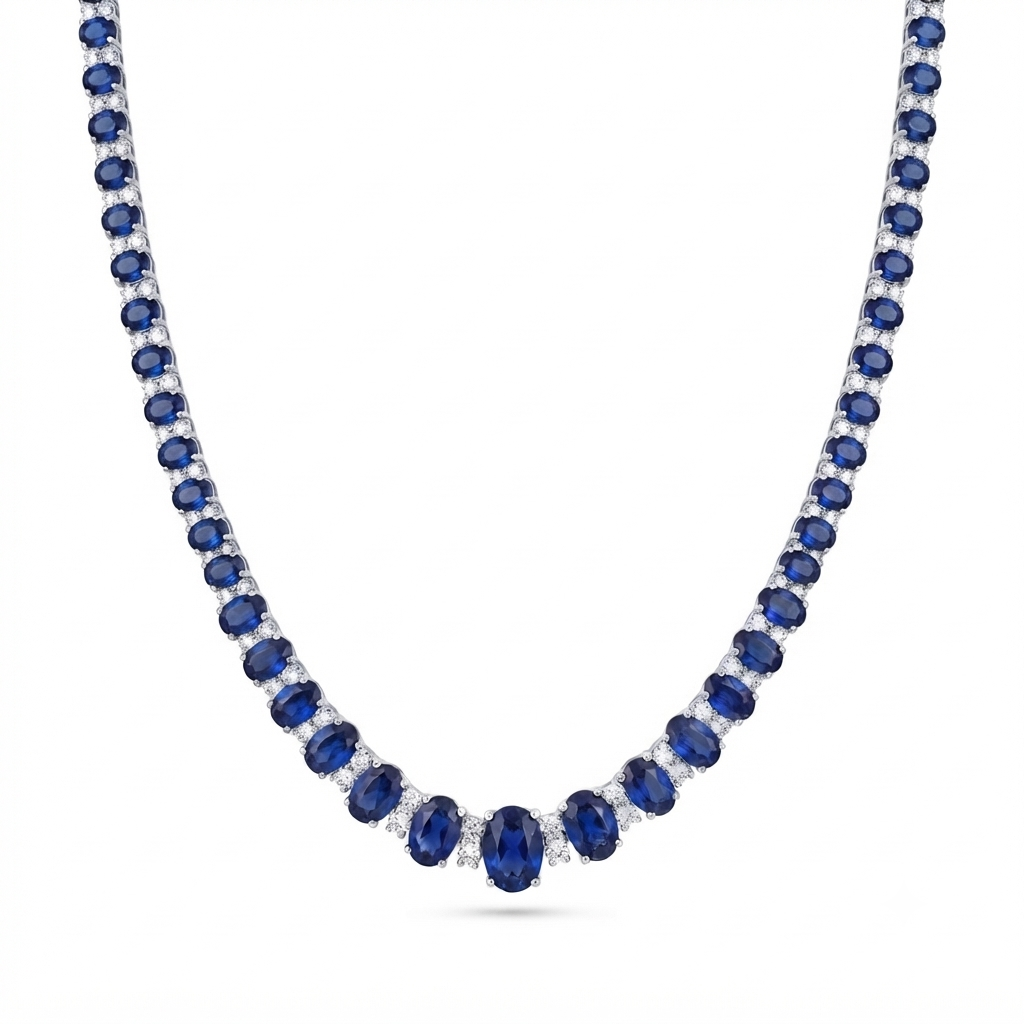 Riviera Plata Óvalos Degradé Zirconia - Zafiro