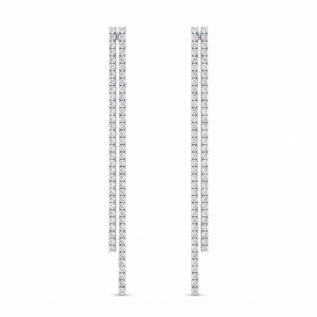 Aretes Doble Tennis Mini Largos - Plata