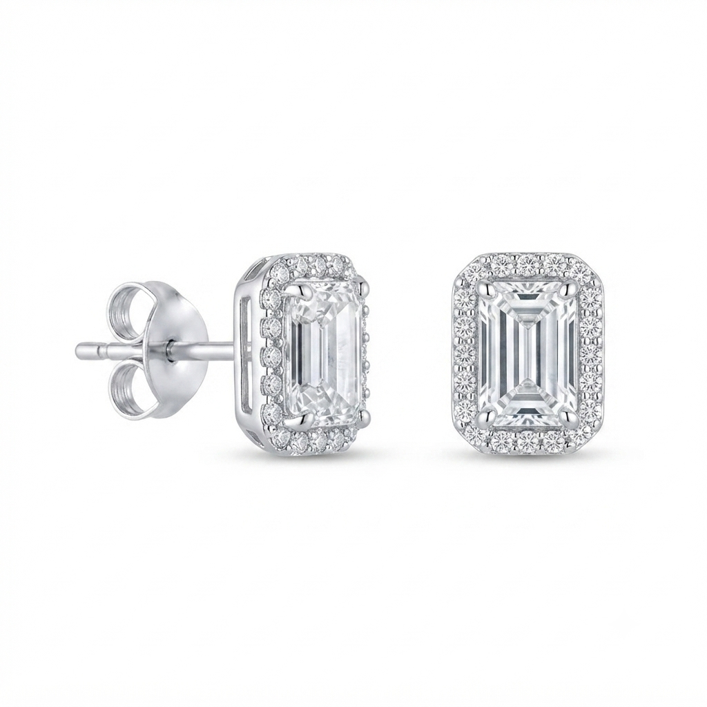 Aretes Rectángulo - Plata / Zirconia