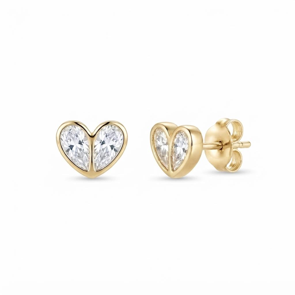 Aretes Doble Gota Besel Corazón - Dorado