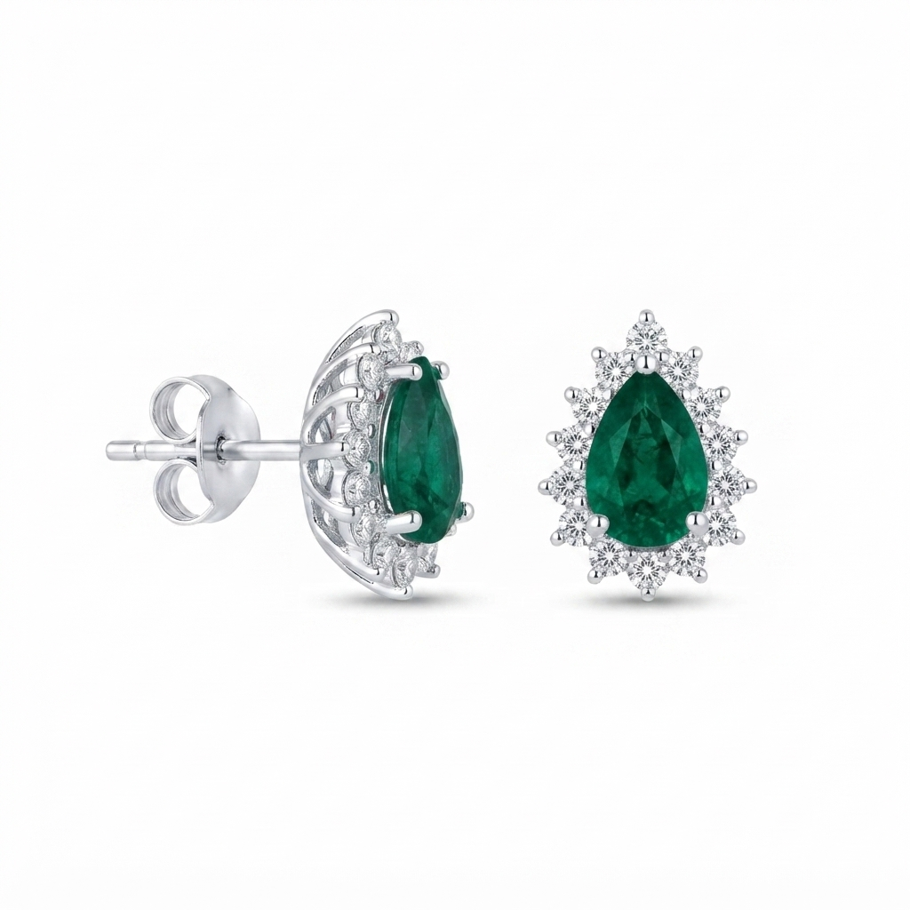 Juego Plata Gota Floreada - Esmeralda