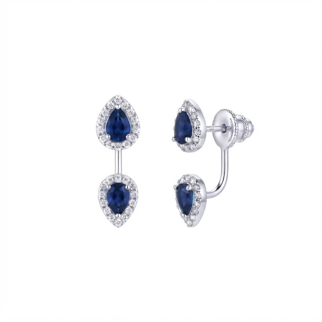 Aretes Doble Gota - Plata / Zafiro