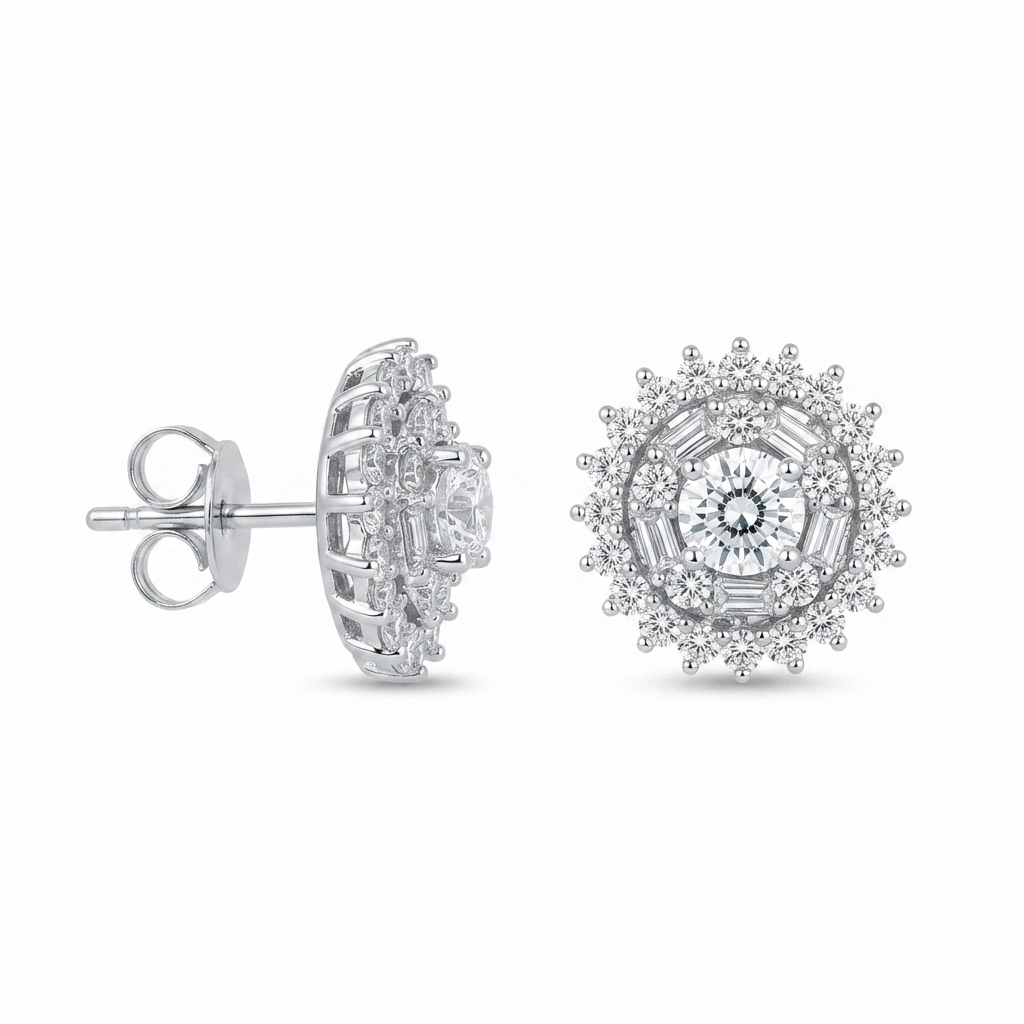 Aretes Sol Picos Zirconias Baguettes - Plata