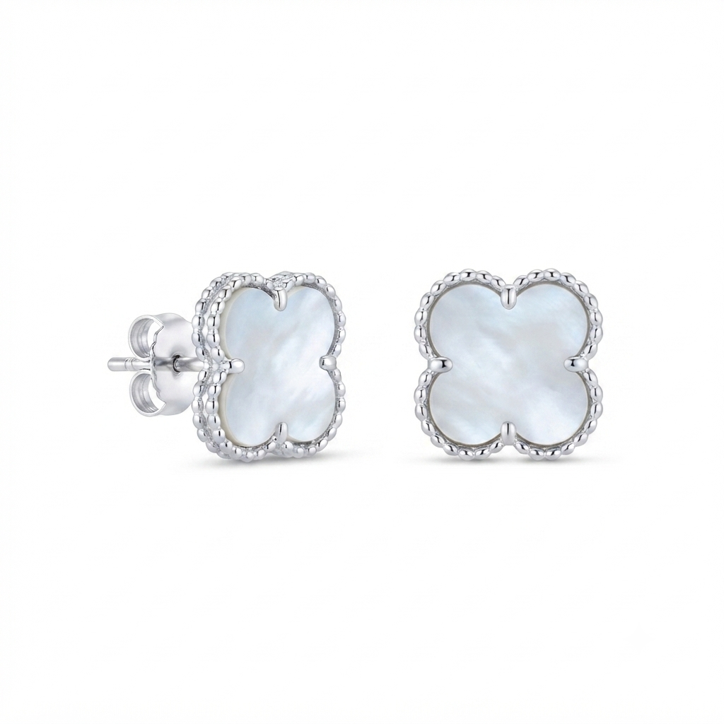 Aretes Van Cleef Mediano - Plata / Perla Madre