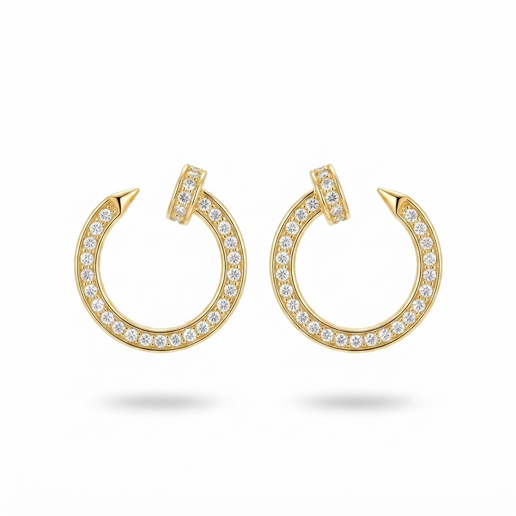 Aretes Clavo en C Zirconia - Dorado