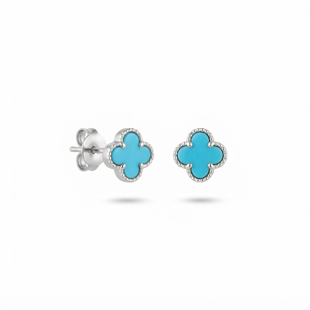 Aretes Trébol Mini Turquesa - Plata