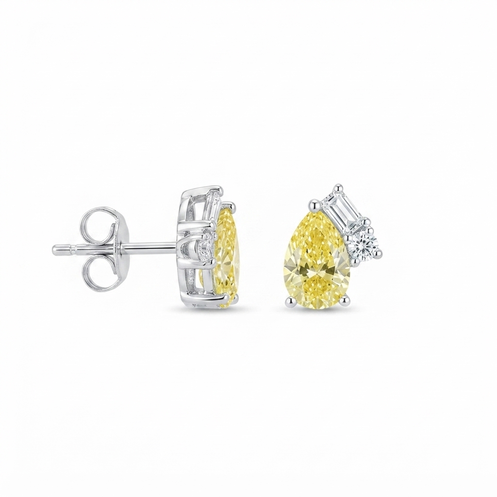 Aretes Plata Triple Baguette Zirconia y Gota - Canary