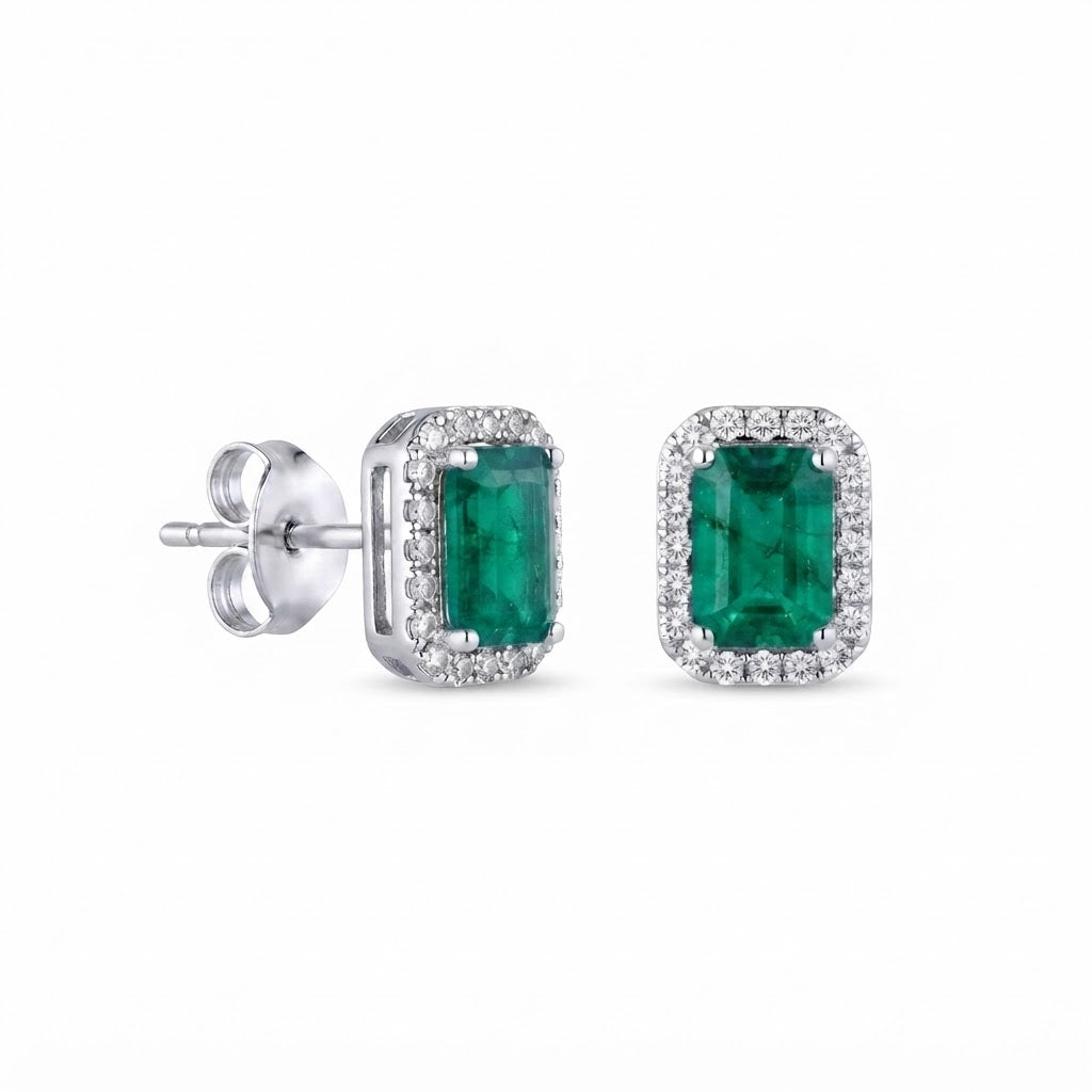 Aretes Rectángulo - Plata / Esmeralda