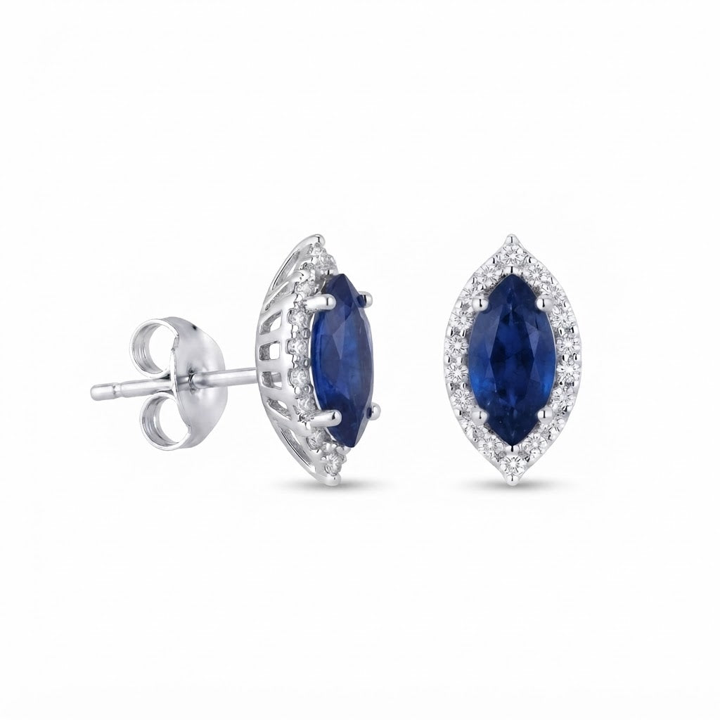 Aretes Plata Óvalo Puntilla - Zafiro