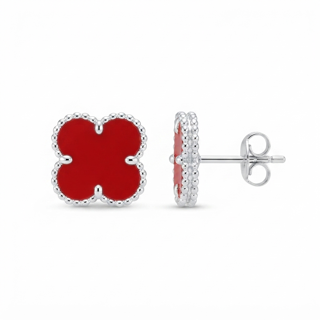 Aretes Van Cleef Mediano - Plata / Rojo