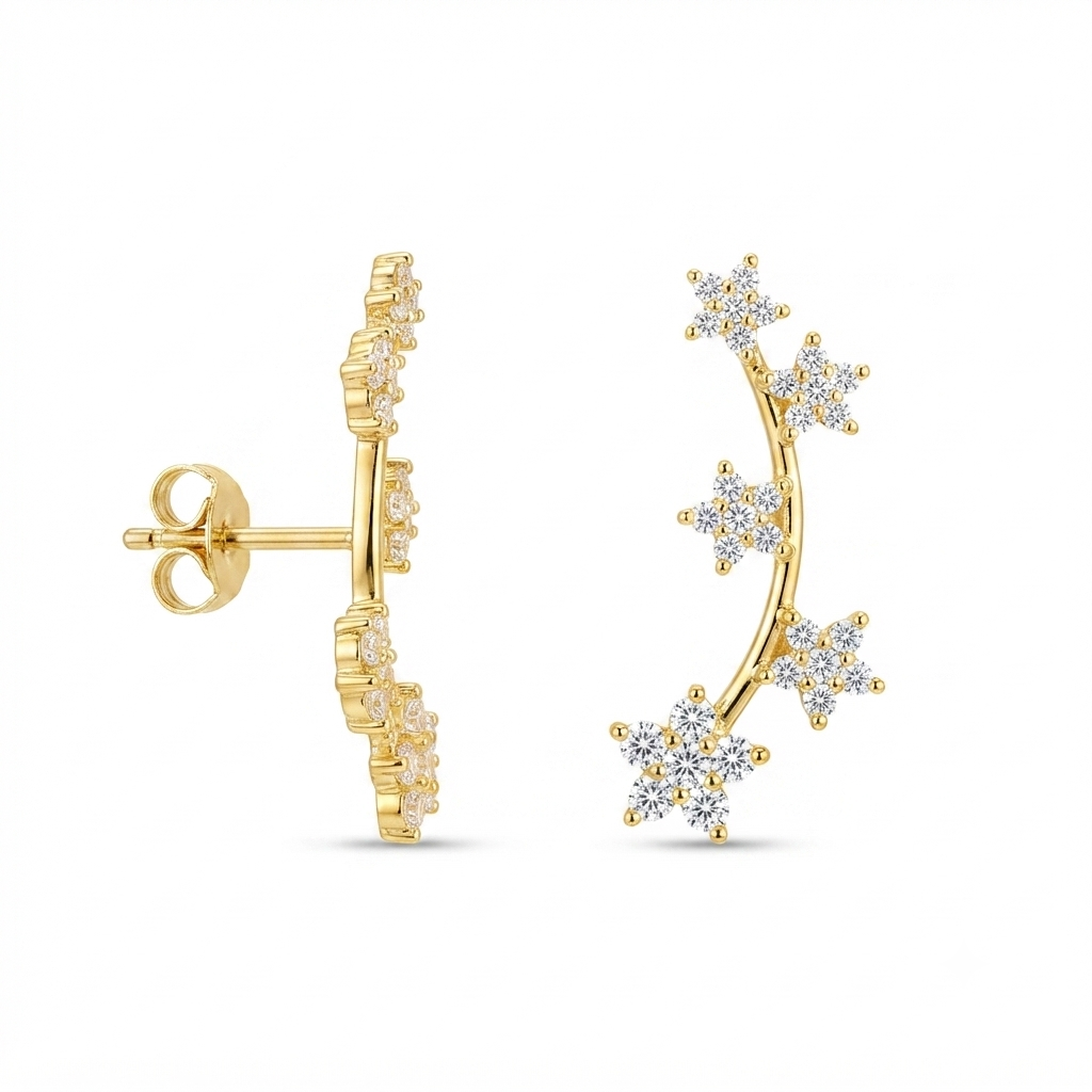 Aretes Dorado Climbers 5 Flores Zirconia