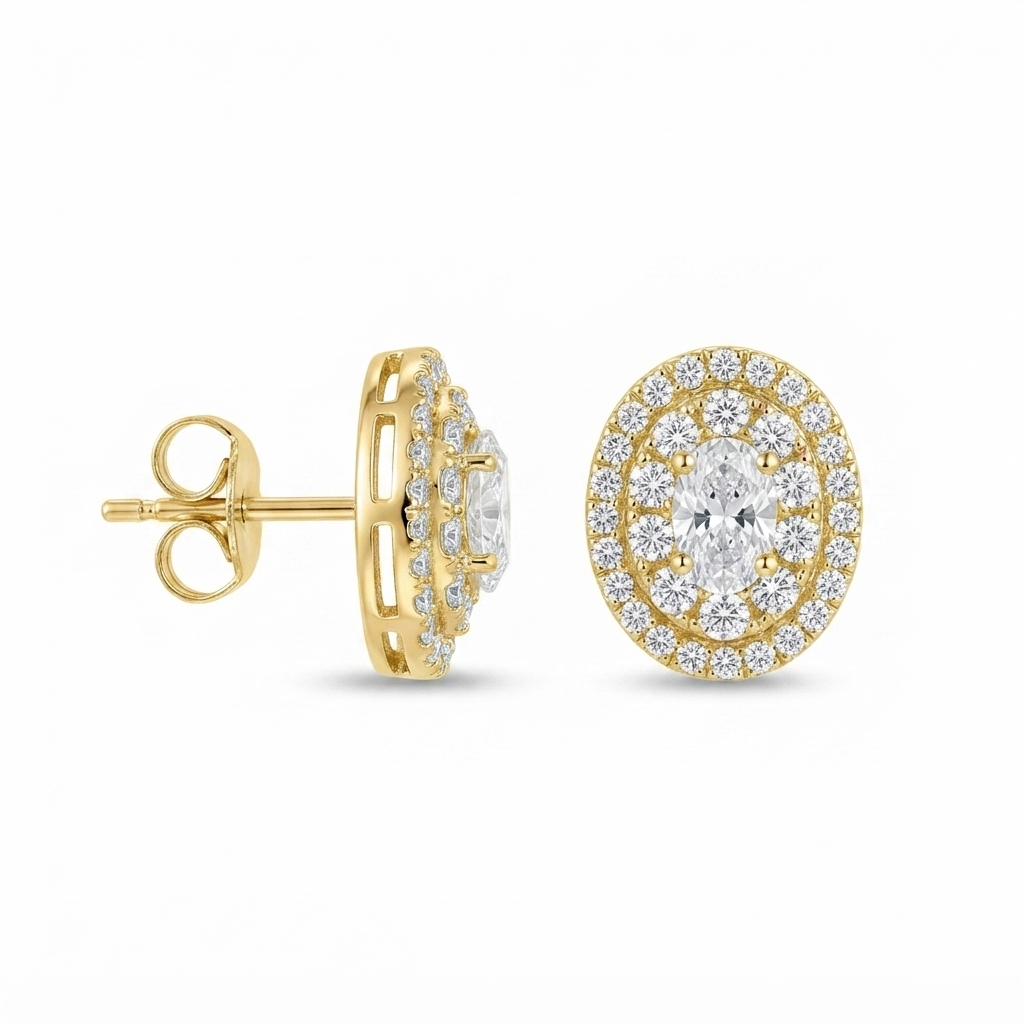 Aretes Óvalo Floreado Zirconias - Dorado