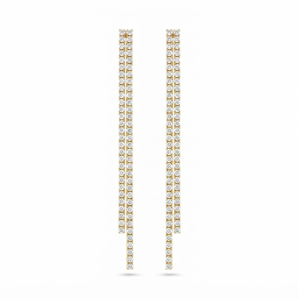 Aretes Doble Tennis Mini Largos - Dorado
