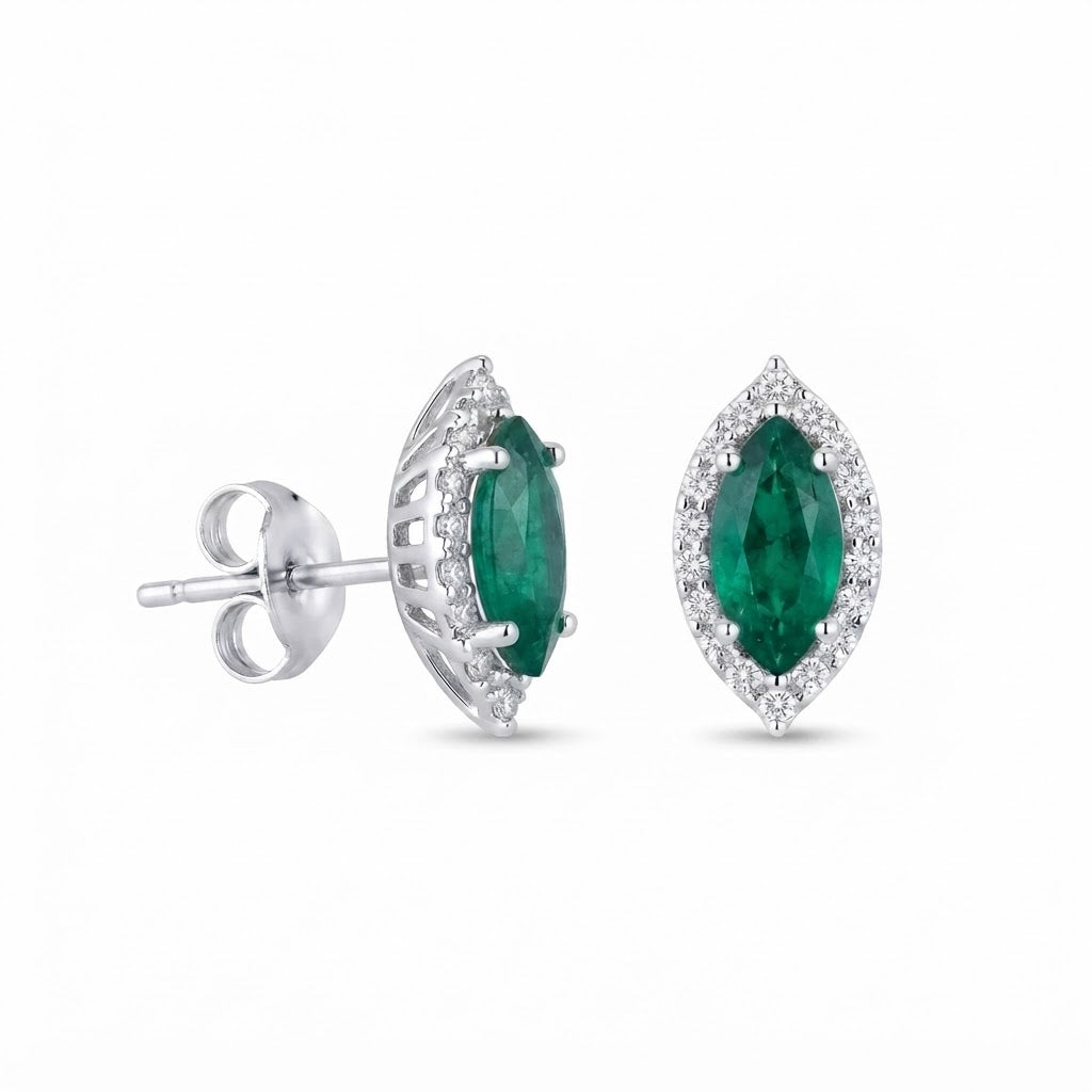 Aretes Plata Óvalo Puntilla - Esmeralda