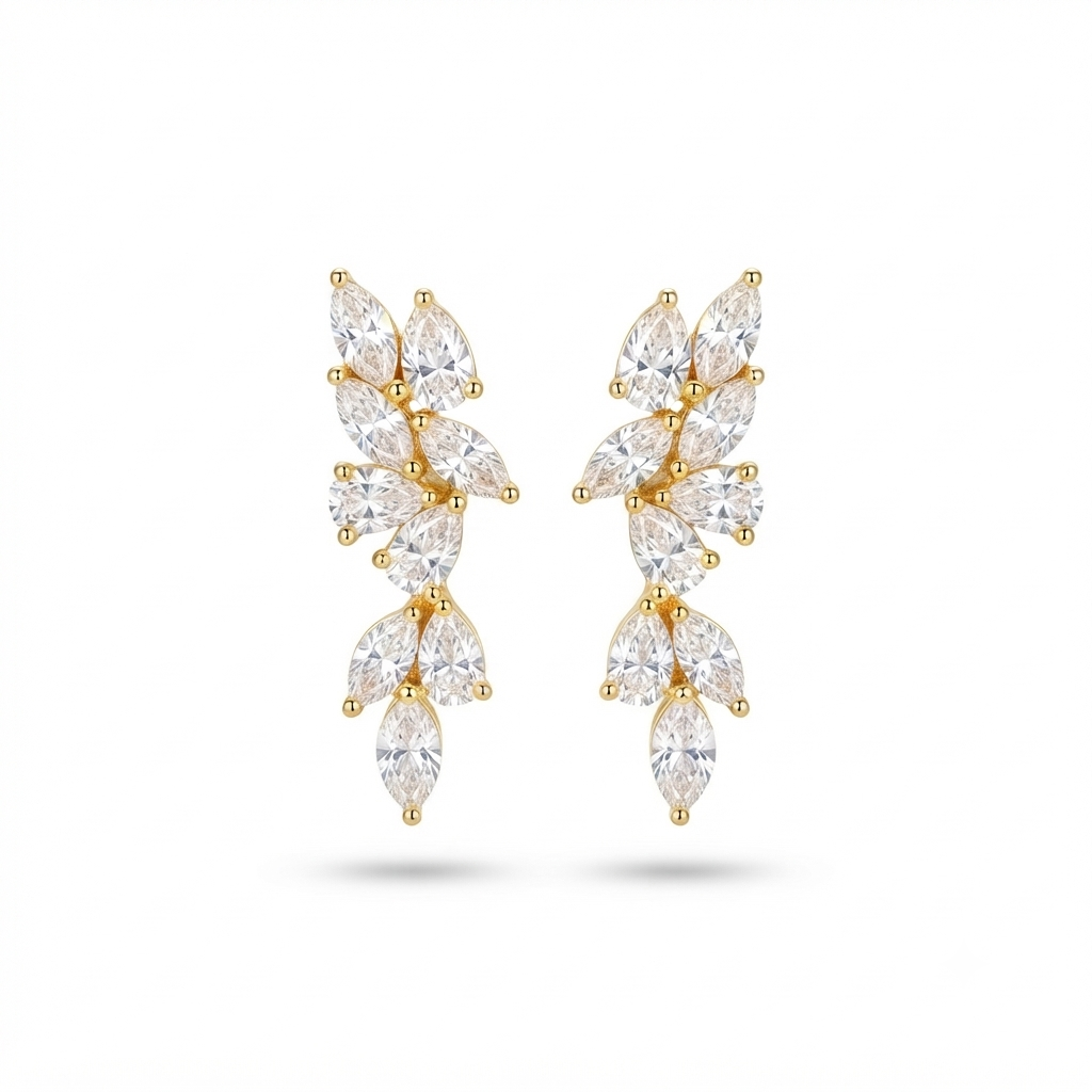 Aretes Tira 4 Gotas Caidas y Zirconias Punta - Dorado