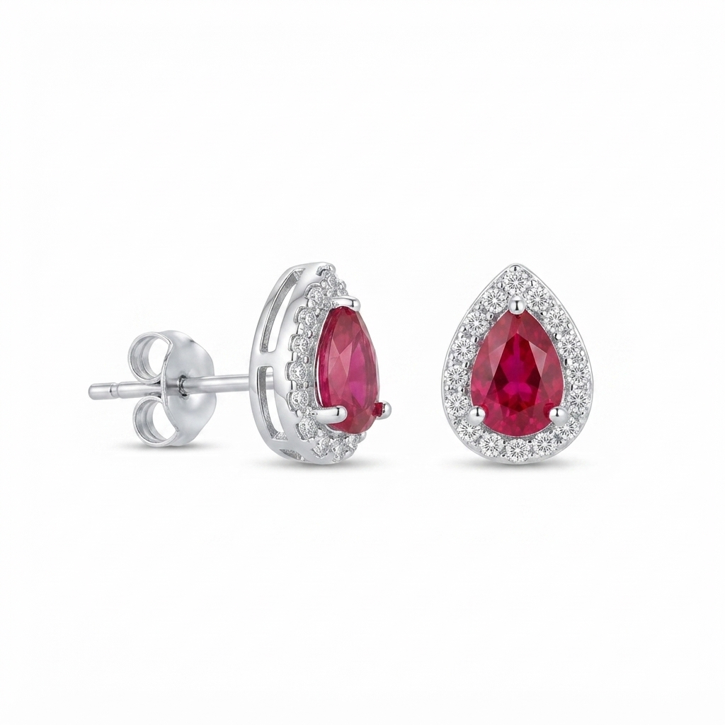 Aretes Plata Gota Chica - Rubí
