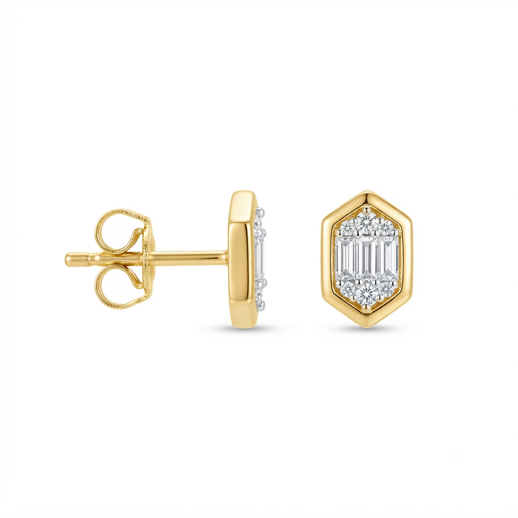 Structured Frame Cushion Baguette Studs - Dorado