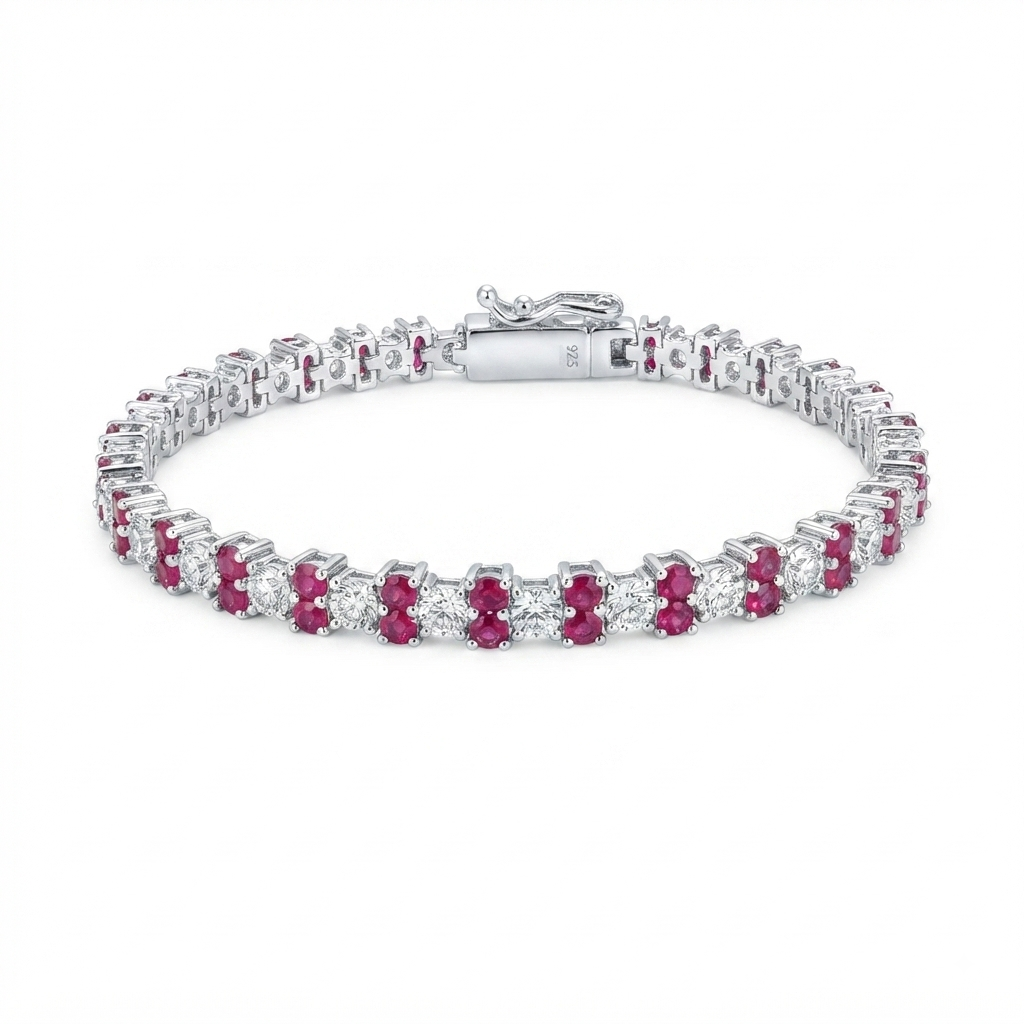 Pulsera Plata 1 Zirconia y 2 Minis 2.0 mm | Rubís Black