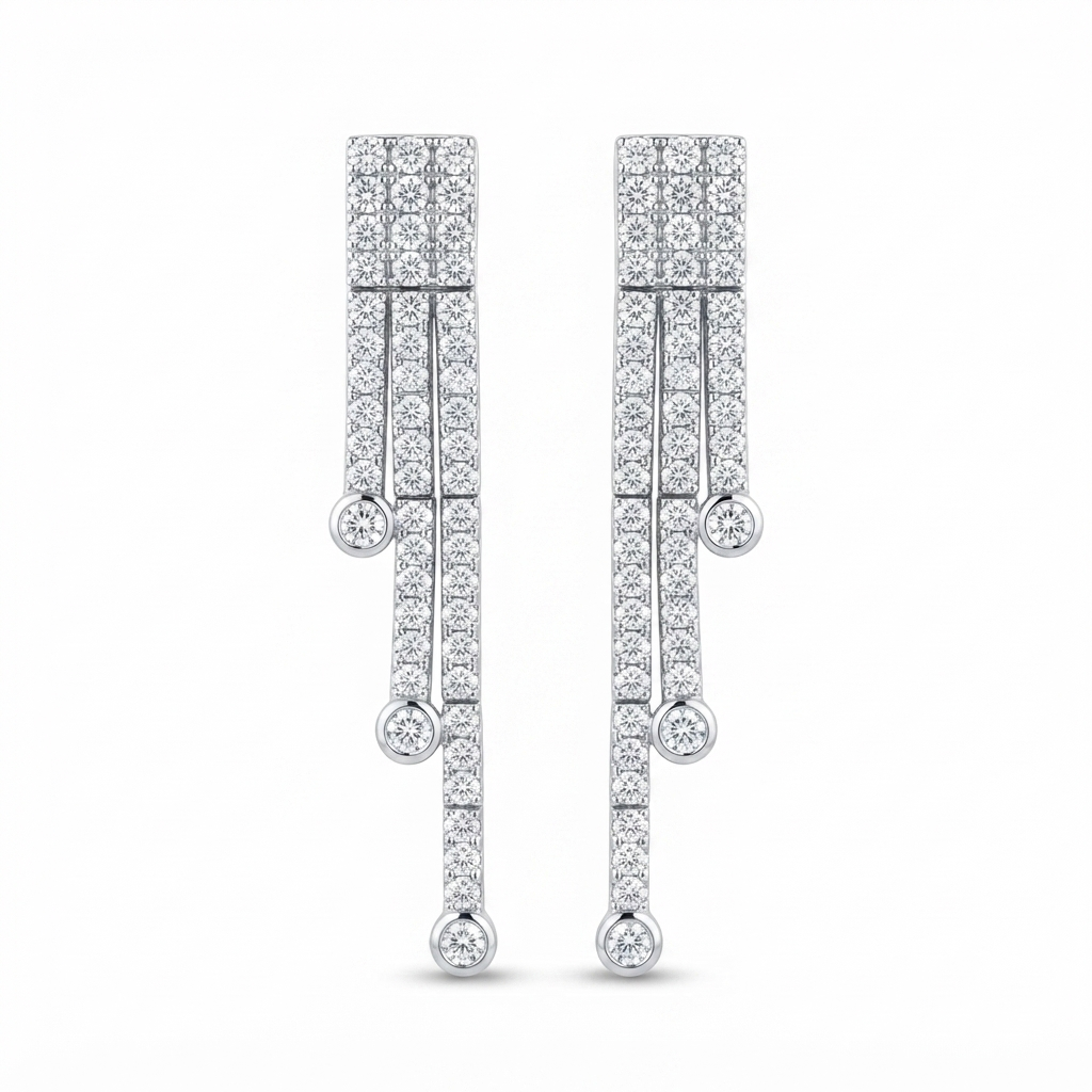 Aretes Plata Triple Tennis Diferentes Largos 1.5 mm