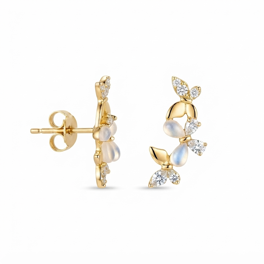 Aretes Dorado Zirconias 3 Mariposas