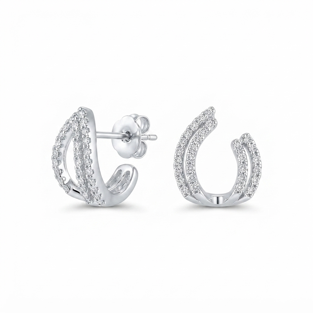 Aretes Doble 4 Líneas Zirconia - Plata