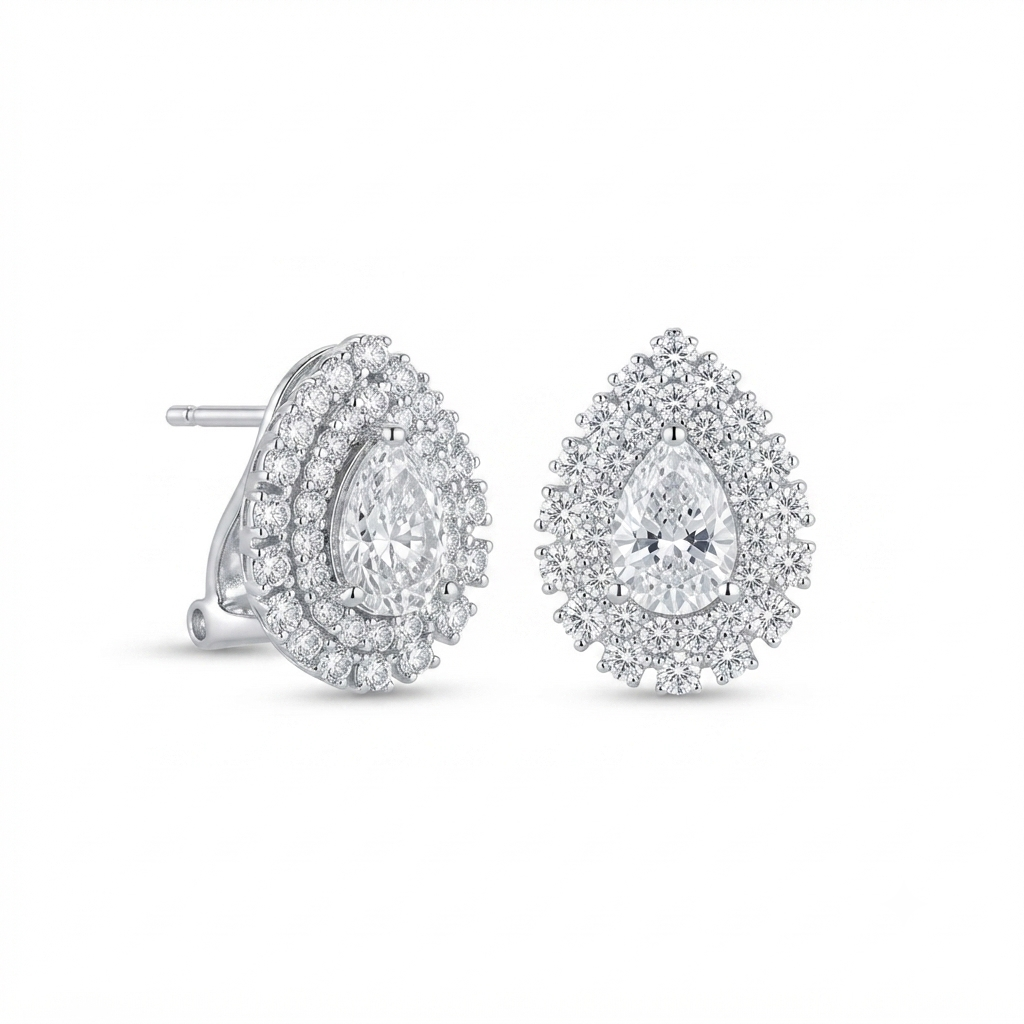 Aretes Plata Gota Floreada Zirconias