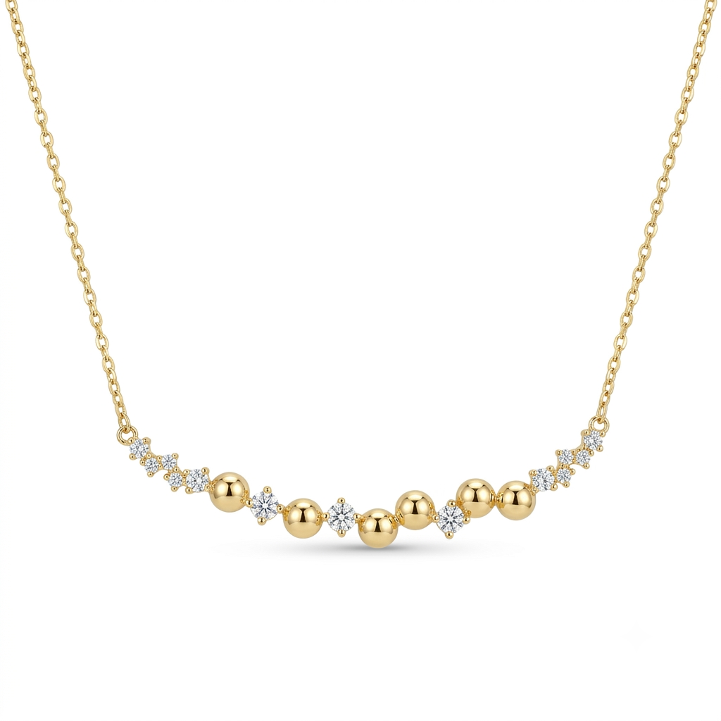 Collar Tira de Zirconias y Esferas - Dorado