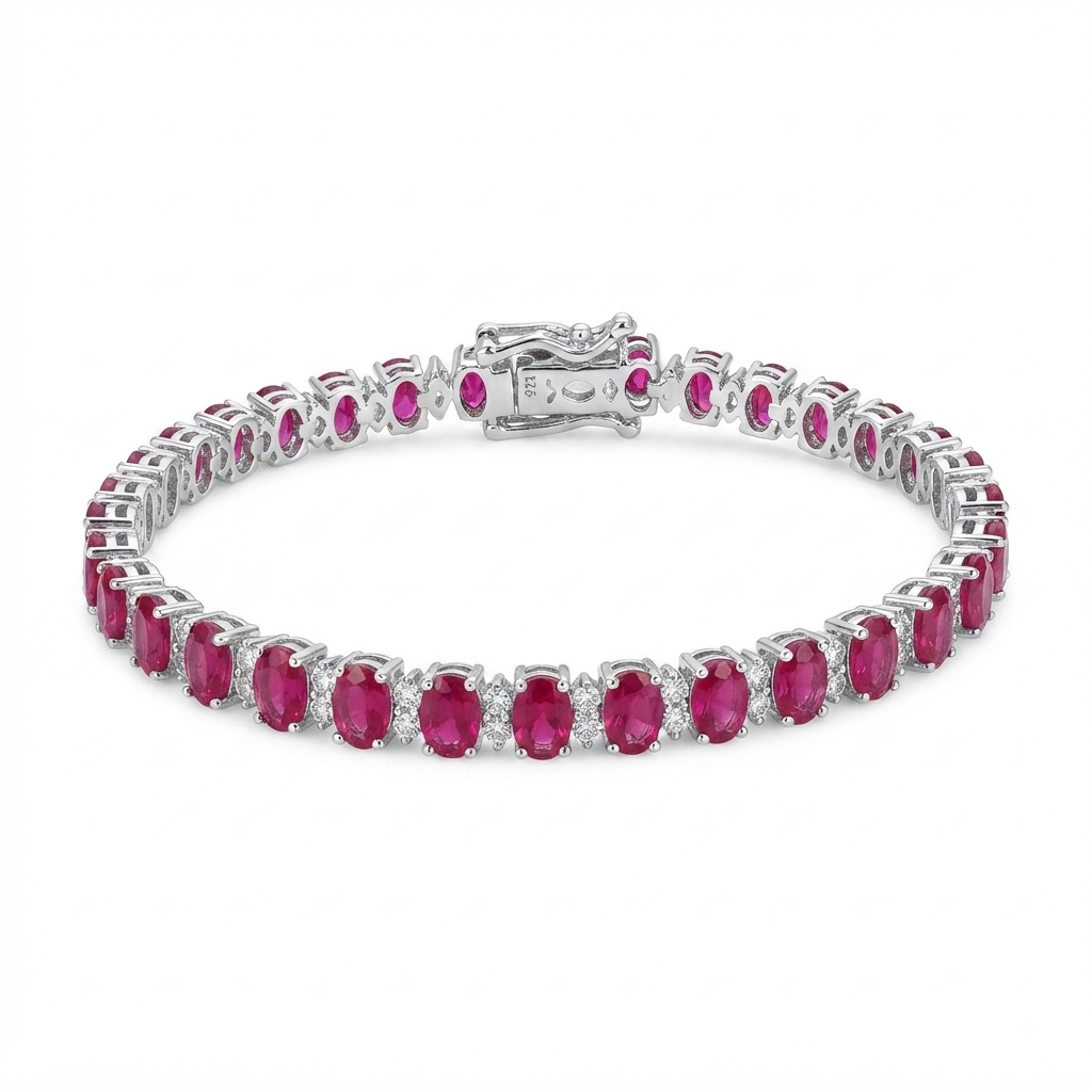 Pulsera Plata 2 Zirconias Minis 1 Óvalo | Rubí