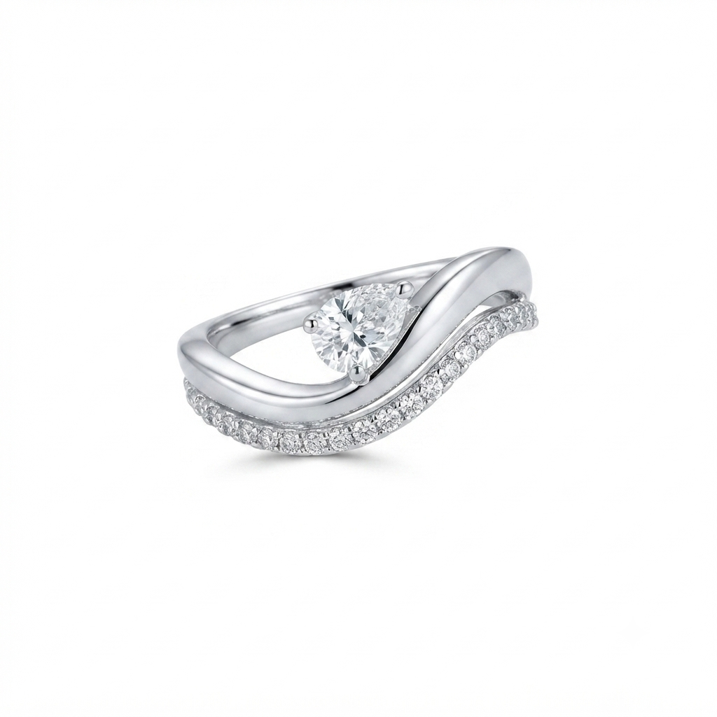 Anillo Plata Doble Ondulado Gota Zirconia