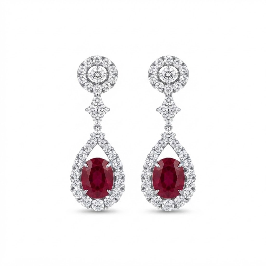 Aretes Plata Gota (Óvalo Rubí) Zirconias