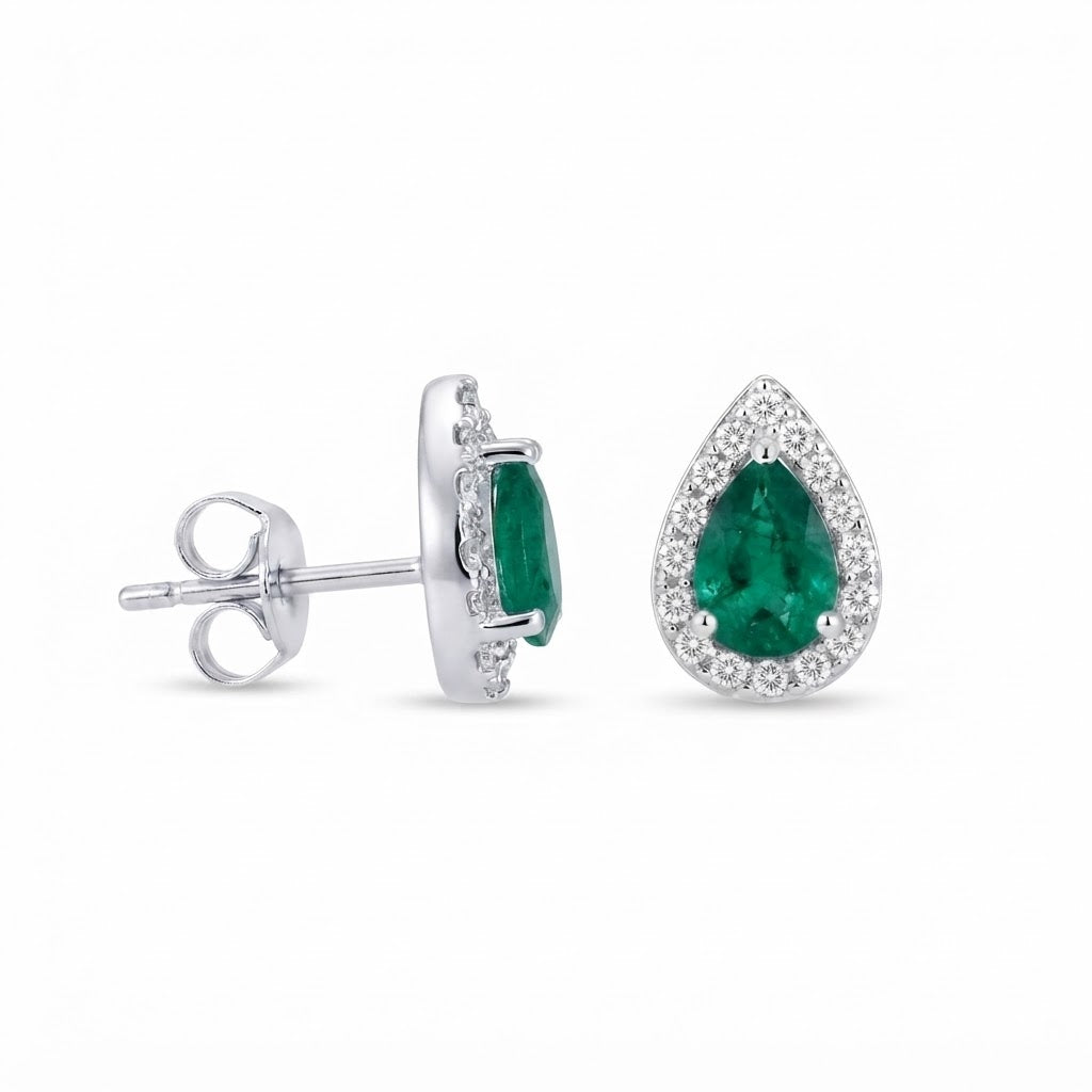 Aretes Plata Gota Abierta Zirconia - Esmeralda