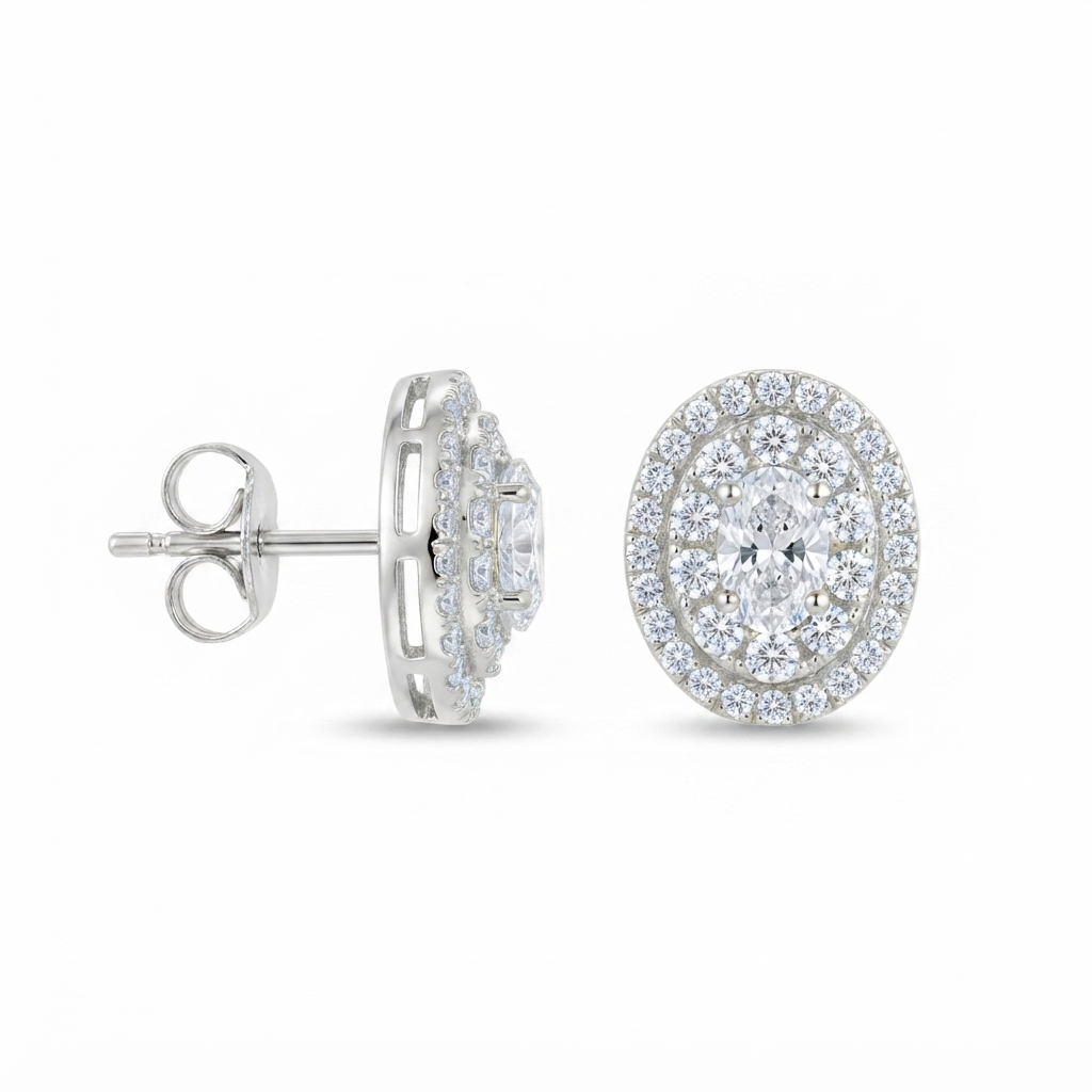 Aretes Óvalo Floreado Zirconias - Plata