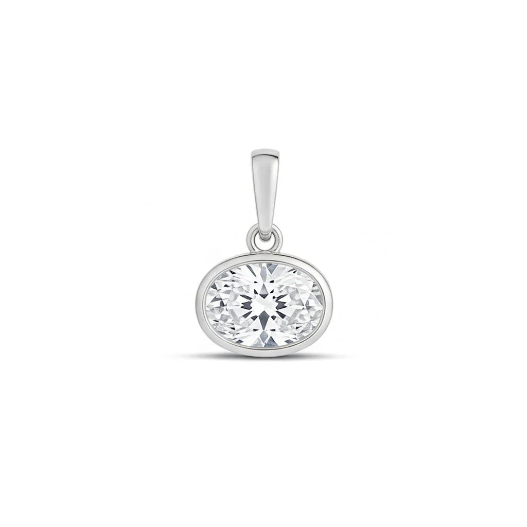 Dije Oval Ice Bezel Charm - Plata