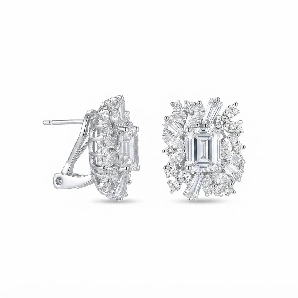 Aretes Plata Rectángulo Varios Baguettes y Zirconias - Zirconia