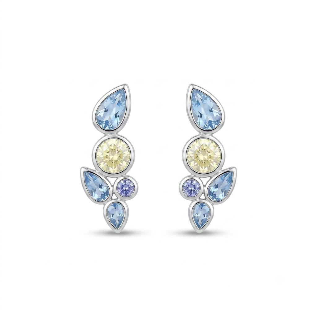 Aretes Plata Besel Gota y Círculo - Canary / Zafiro