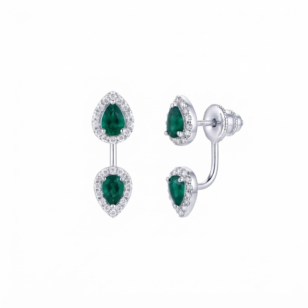 Aretes Doble Gota - Plata / Esmeralda