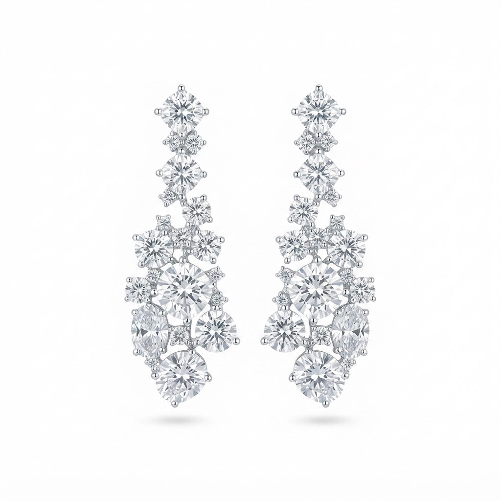 Aretes Plata Corbata Figuras Punta Óvalo Zirconia